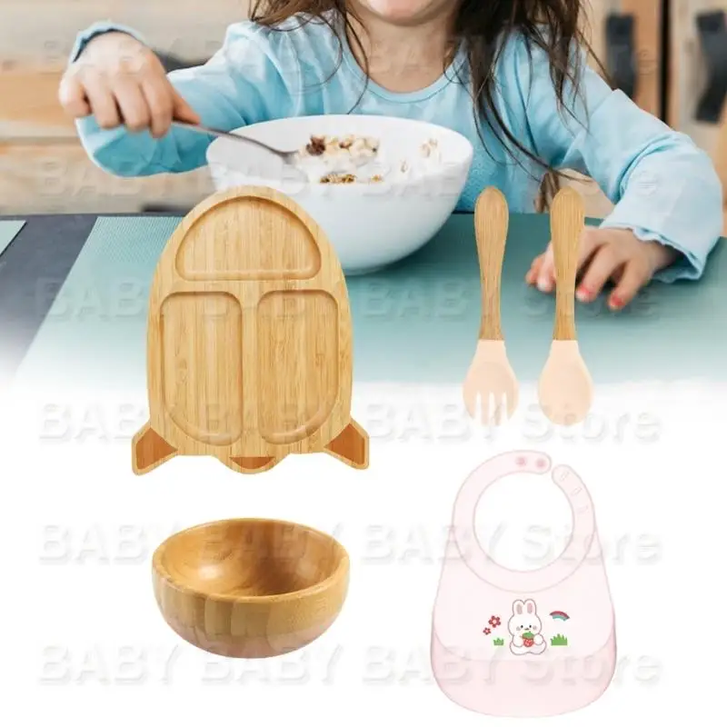 

Q81A Cartoon Design Baby Feeding Plate Set Children's Complementary Bowl with Stable Suction Base for Early Feeders