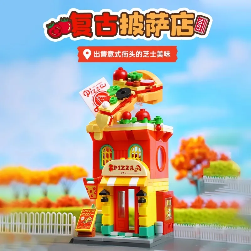 Kleurrijke straatscène geassembleerd bouwsteen speelgoed ornament meisje verjaardagscadeau kinderen puzzel