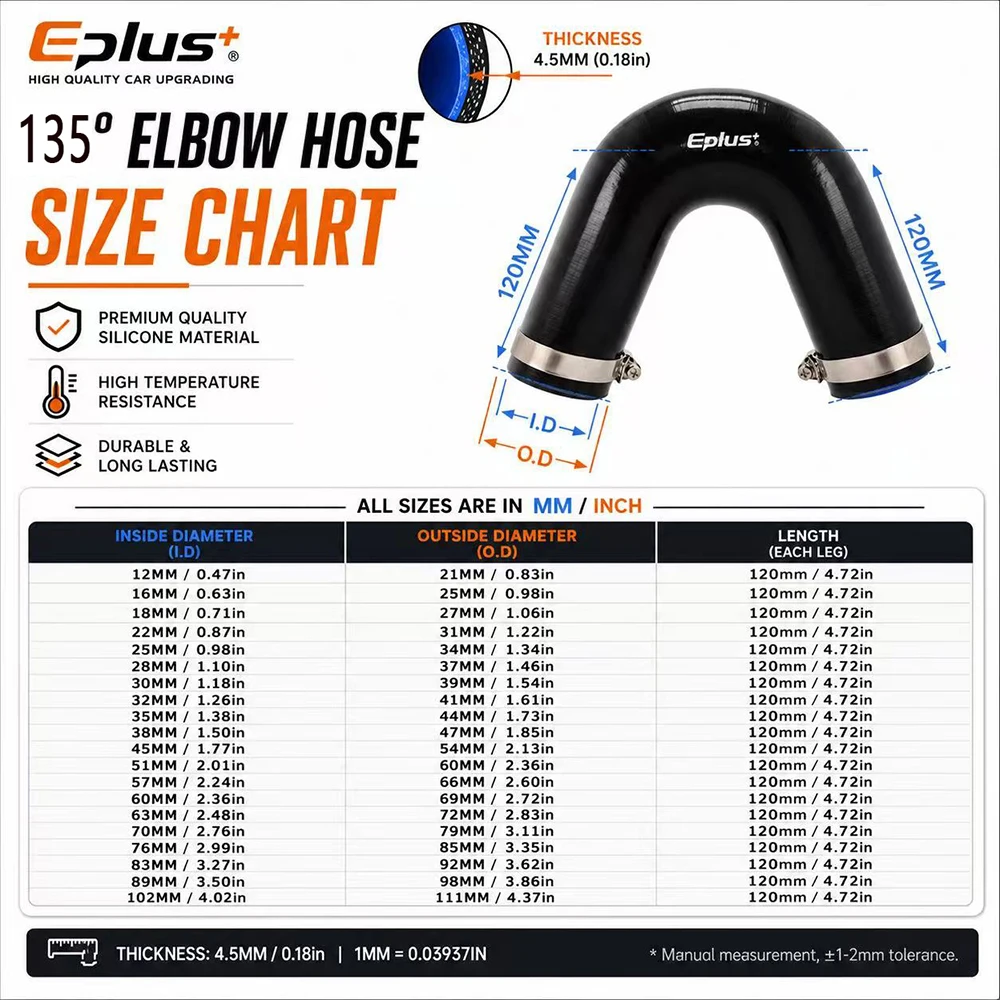 EPLUS Universal 135 Grad V-Form Silikonschlauch Schwarz 4-lagig Verstärkt Turbo Ansaug-Ladeluftkühler Silikagel-Kupplung – Detail 1