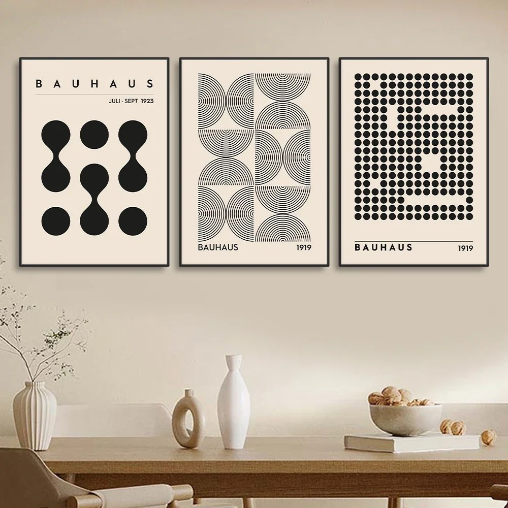 Abstrakte Bauhaus-Stil geometrische Wandkunst Poster Drucke Bild Vintage schwarz beige Linie Leinwand Gemälde für modernes Zuhause De