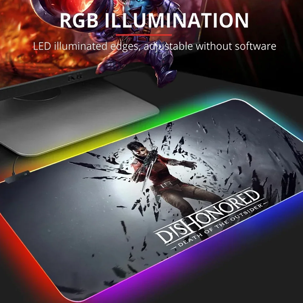 RGB Gaming mouse pad Dishonored Customized laptop Gaming Mousemat XL Large Keyboard PC Desk Mat Takuo Anti-Slip Comfort Pad