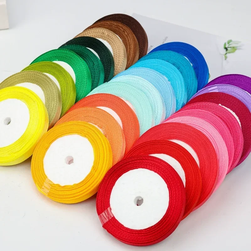 22 เมตร/ม้วน 10 มม.สีขาว/สีแดง/สีดําผ้าไหมซาตินริบบิ้นหัตถกรรมเสื้อผ้าอุปกรณ์เสริมโบว์ Handmade ห่อของขวัญงานแต่งงานตกแต่ง