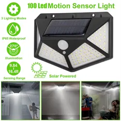 Luces solares impermeables para exteriores con Sensor de movimiento, foco de energía Solar para jardín, 100 Led, paquete de 1/2/4