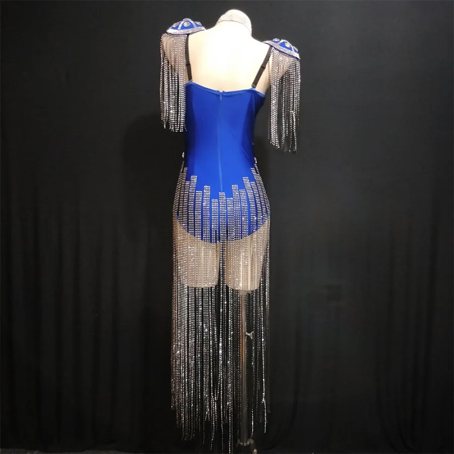 Summer New Camisole Full Diamond Tassel Long Dress For Female Singer Dancer Stage Performance Costume Model Runway Show Clothing