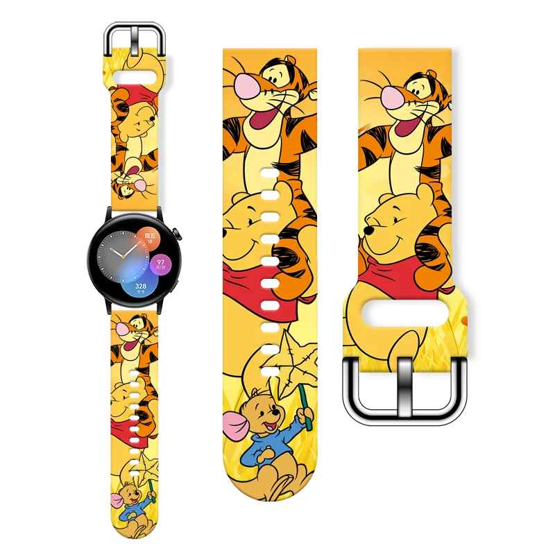 Disney Pooh Bear 20mm Printed Strap for Samsung Galaxy Watch 6/5 40mm 44mm Band Replaceable Bracelet for Amazfit Balance 45mm