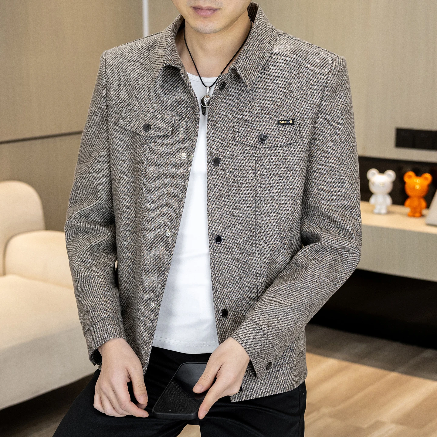 Fashionable Button-Up Stylish Men's Jacket High-End Casual Coat Trendy Korean Version Slim Fit Solid Color Spring Autumn