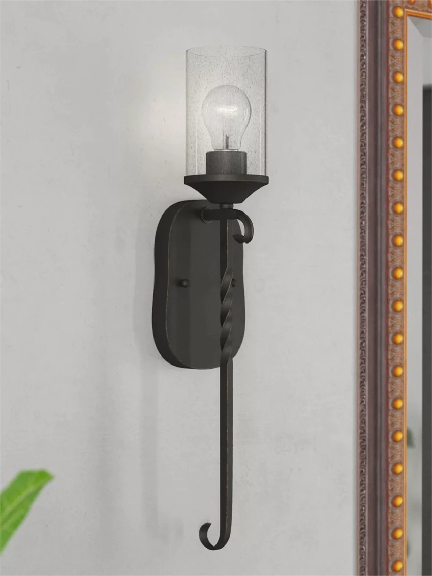 Vintage resin candle wall lamps loft black metal american decorative glass wall sconces lights