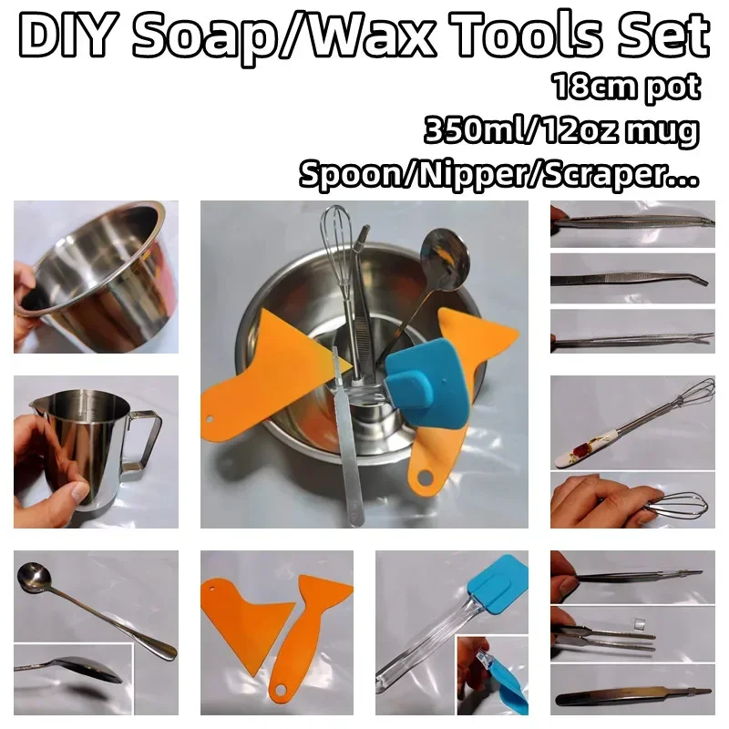 DIY Soap/Wax Tools Set 18cm Melting Pot for Candle 350ml Mug/Spoon/Nipper/Scraper Soap Making Kit 8 Kinds Tool in total