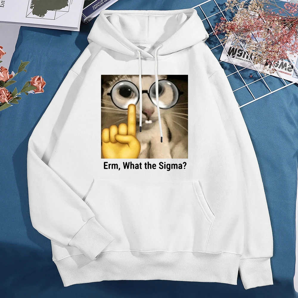 New Fashion Women'S Men's Hooded Autumn And Winter Fleece Hoodies/Sweater Casual Cat Erm What The Sigma Printed Sweatshirt Top