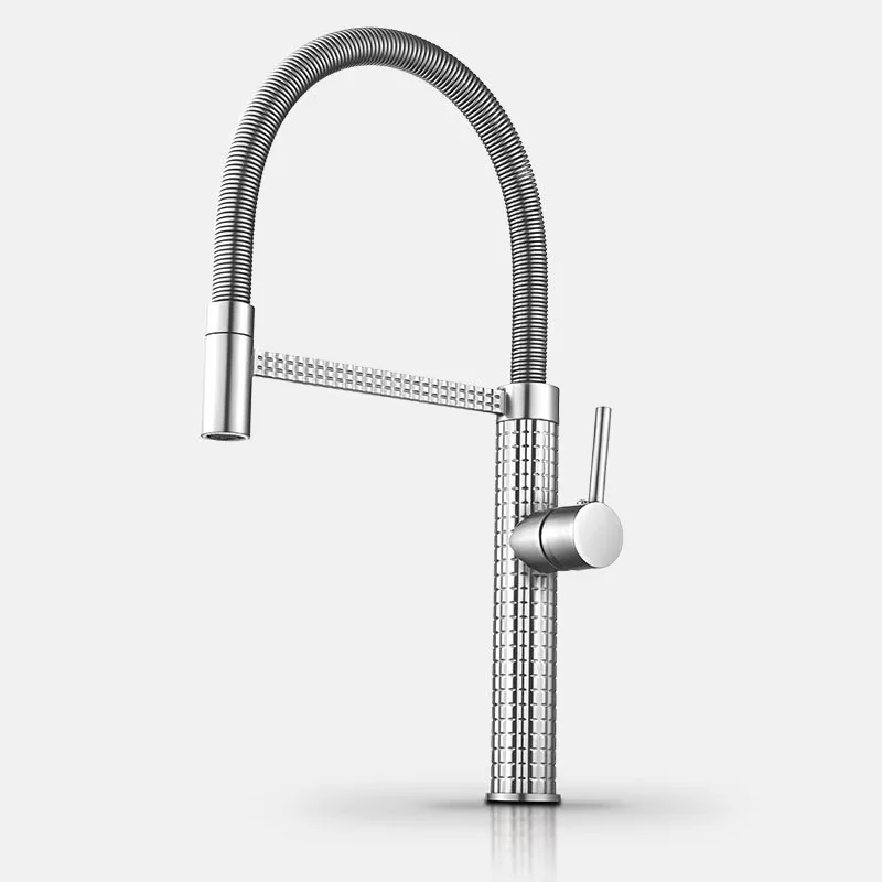 High-End Modern Single-Hole Deck Mount Brushed Rotatable Spring Sink Faucet Hot & Cold Kitchen Faucet