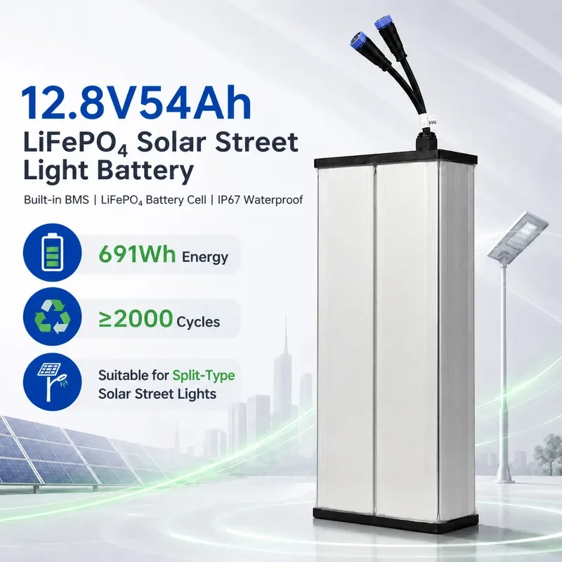 for 12.8V 54Ah Solar Street Light Lithium Battery with Built-in Controller IP67 Waterproof BMS Protection Outdoor Energy
