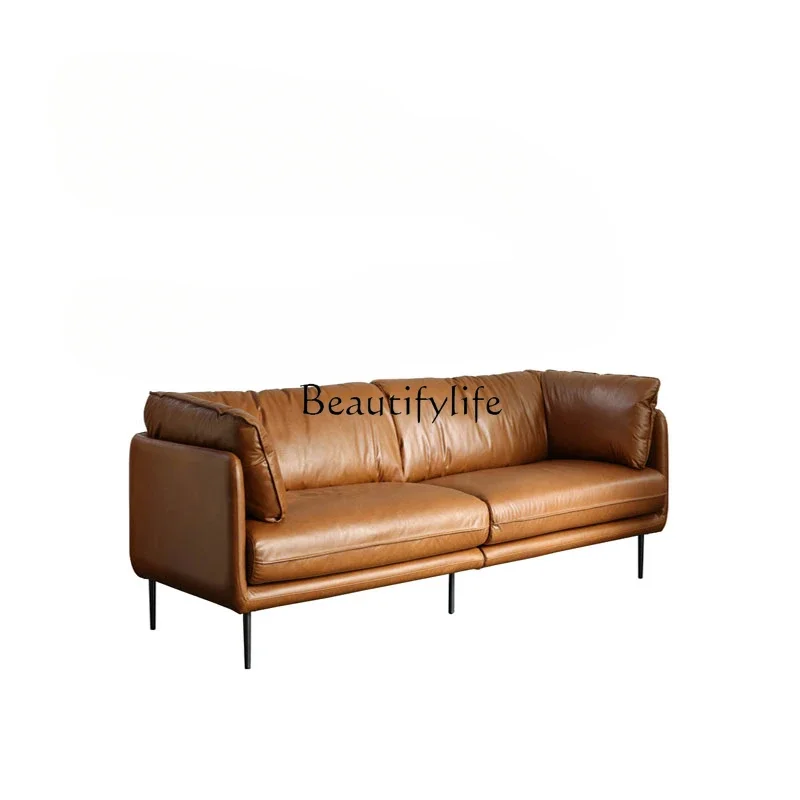 

Y Nordic Imported First Layer Full Leather Italian Modern Retro Style Three-Person Four-Seater Sofa