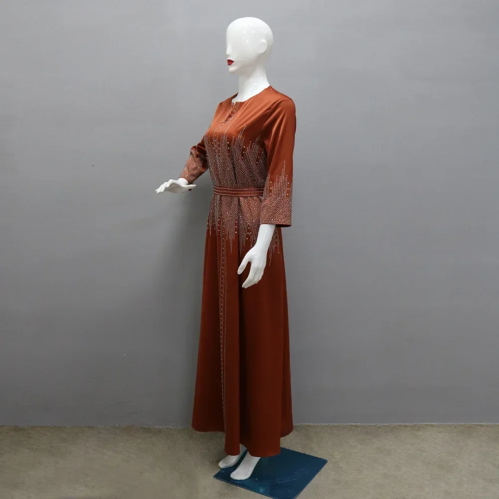 Eid Satin Abend Party Kleider für Frauen Diamanten Muslimischen Abaya Dubai Türkei Kaftan Ramadan Islamischen Jalabiya Arabisch Robe Kaftan