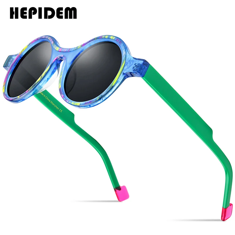 

HEPIDEM Acetate Polarized Sunglasses Women 2025 Famous Brand Designer Big Size Vintage Round Transparent Sun Glasses gm y2k 9351