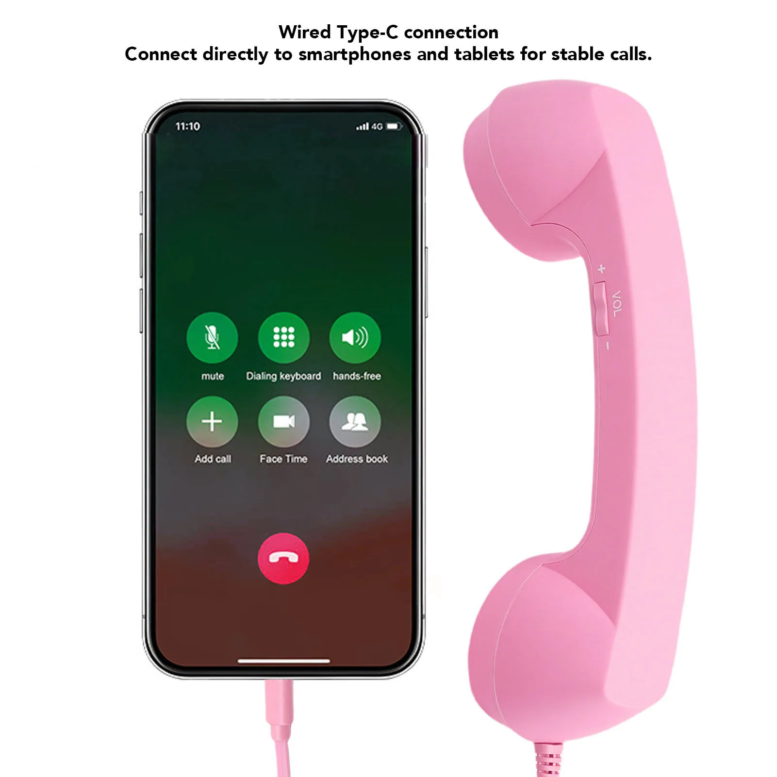Telephone Handset Retro Phone Handset Type C Vintage Wired Plug in Handheld Cell Phone Receiver with Speaker and Microphone