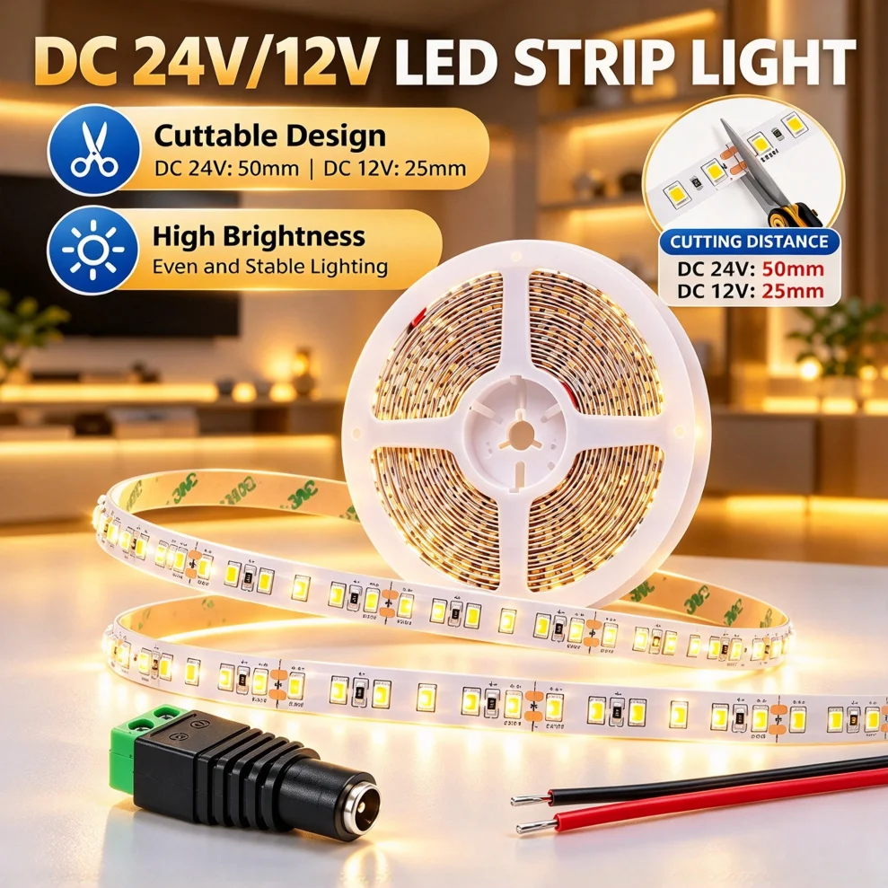 Cuttable SMD LED Light Strip 1.5-10M 12V/24V 120LEDs/m Flexible Lamp TV Backlight Wine Cabinet Bar Corridor Indoor Decor