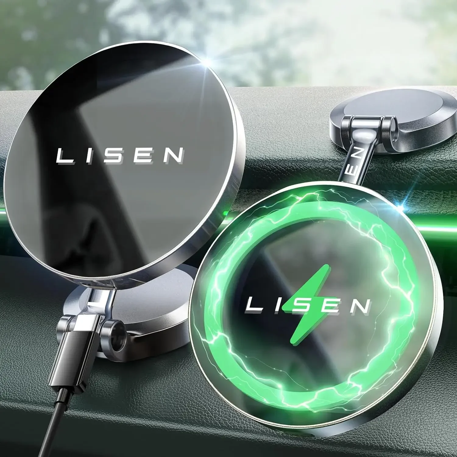 LISEN for Magsafe Car Mount Charger 15W, [360° Rotation] iPhone Wireless Car Charger Magnetic Foldable Car Phone Holder