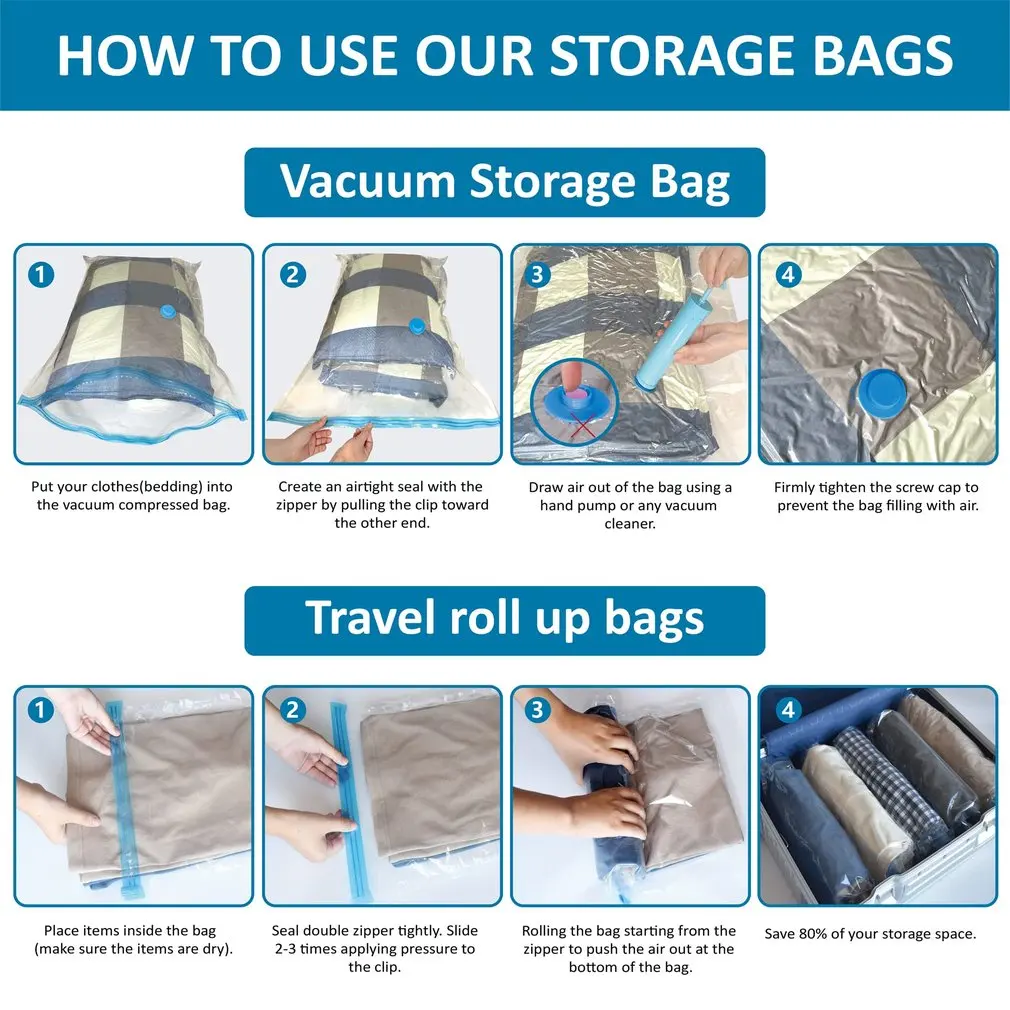 Vacuum Bag Storage Bag Home Organizer Transparent Border Foldable Clothes Organizer Seal Compressed Travel Saving Bag Package