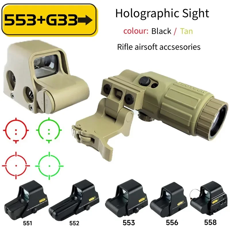 553 556 Holographic Reflex Optic Red Green Dot Sight G33 Quick Detach Built-in Flip Magnifying Glass Tactical Hunting Riflescope