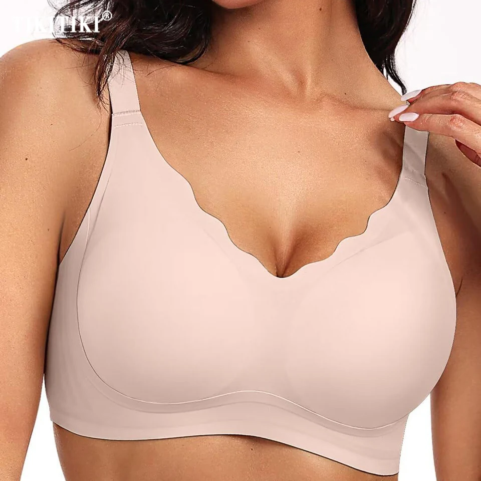 Sujetadores cómodos sin aros para mujer, Bralettes push-up sin costuras, sujetador suave con cuello en V, sujetador festoneado de cobertura total para todos los días