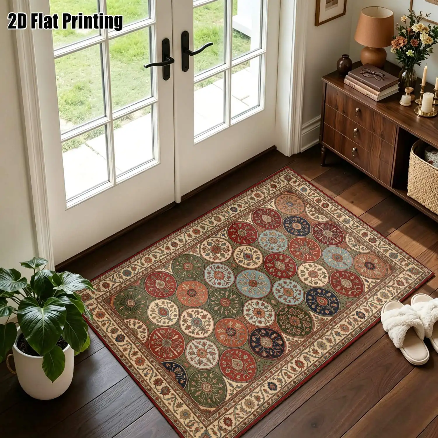 1Pc 2D Printed Carpet: Warm Brown Retro Scroll Pattern, European Luxury Soft Furnishing for Home Decor, Multi-Size, Machine Washable, Suitable for Multi-Scenario Mats