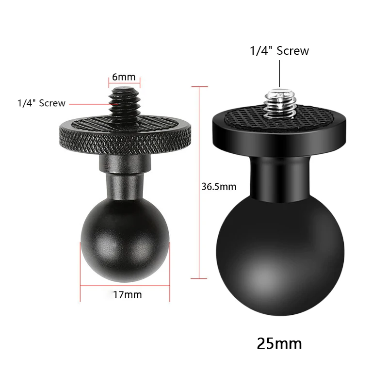 17mm / 25mm 1 inch Ball Head Mount Adapter 1/4 Screw Super Clamp Clip for Motorcycle Bike Riding Extension Action Camera Bracket