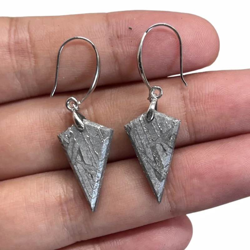Natural Muonionalusta Iron Meteorite Triangle Earrings Dangle Drop Style Unique Meteorite Texture Collectible Gift Jewelry