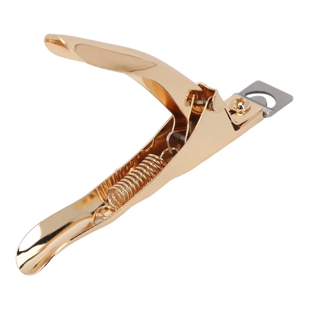Stainless Steel Nail Tip Cutter Gold Color Straight Edge Fake Nail Trimmer Professional Clippers U Shape Design view 2