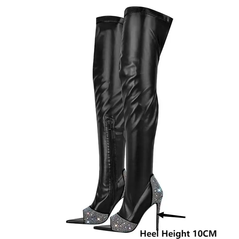 Onlymaker Women Over The Knee Boots Peep Toe Side Zipper Thin High Heels Concise Sexy Party Black Matte Female Boots