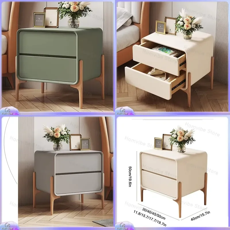 

Modern Wooden Bedside Table with 2 Drawers Small Space Bedroom Furniture Eco Friendly Nightstand for Apartment Living Room