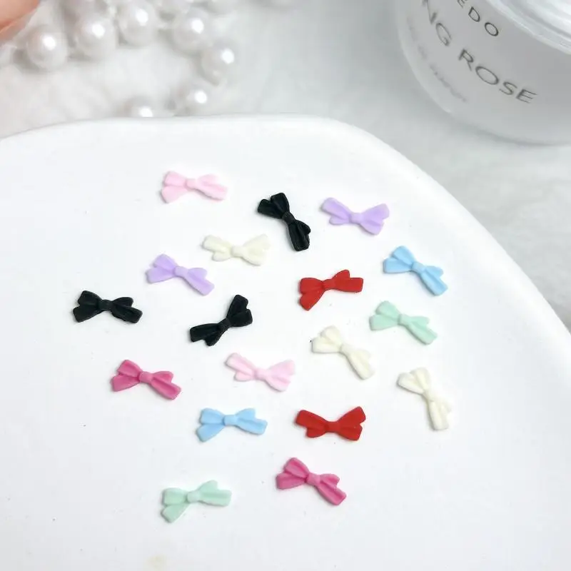 50PCS Mini  Macaron Colored Bows Nail Art Charms Minimalist Line Tie Resin Nail Decorations for Handmade DIY Nails Accessories