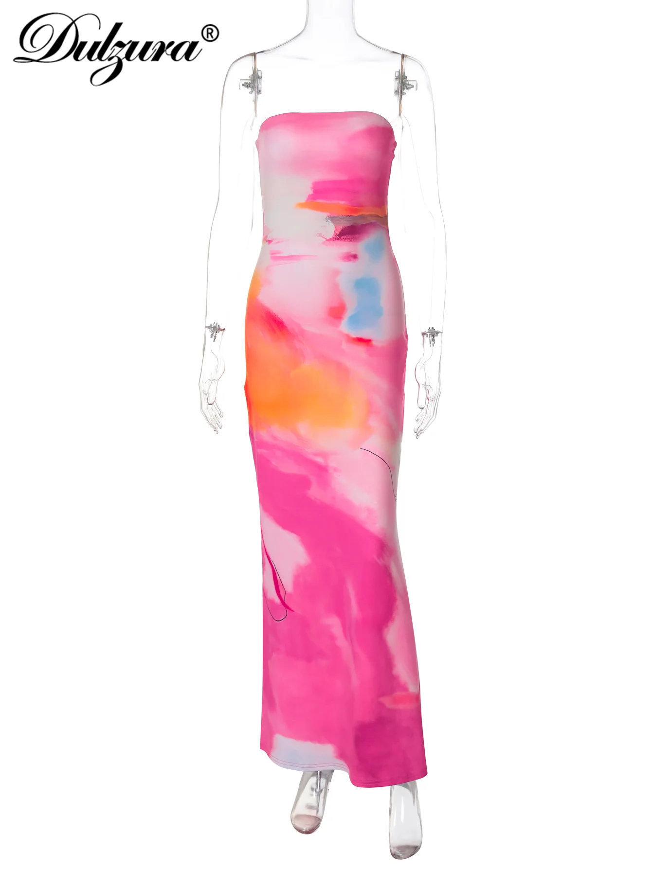 Dulzura Women'S Chest Wrapping Backless Bodycon Print Maxi Dress Sexy Elegant Casual Tube Dress Party Club Street Summer Clothes