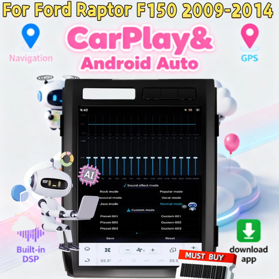 Android Multimedia Stereo Player For Ford Raptor F150 2009-2014 Wireless CarPlay Car Radio Bluetooth Receiver Touch Screen DSP