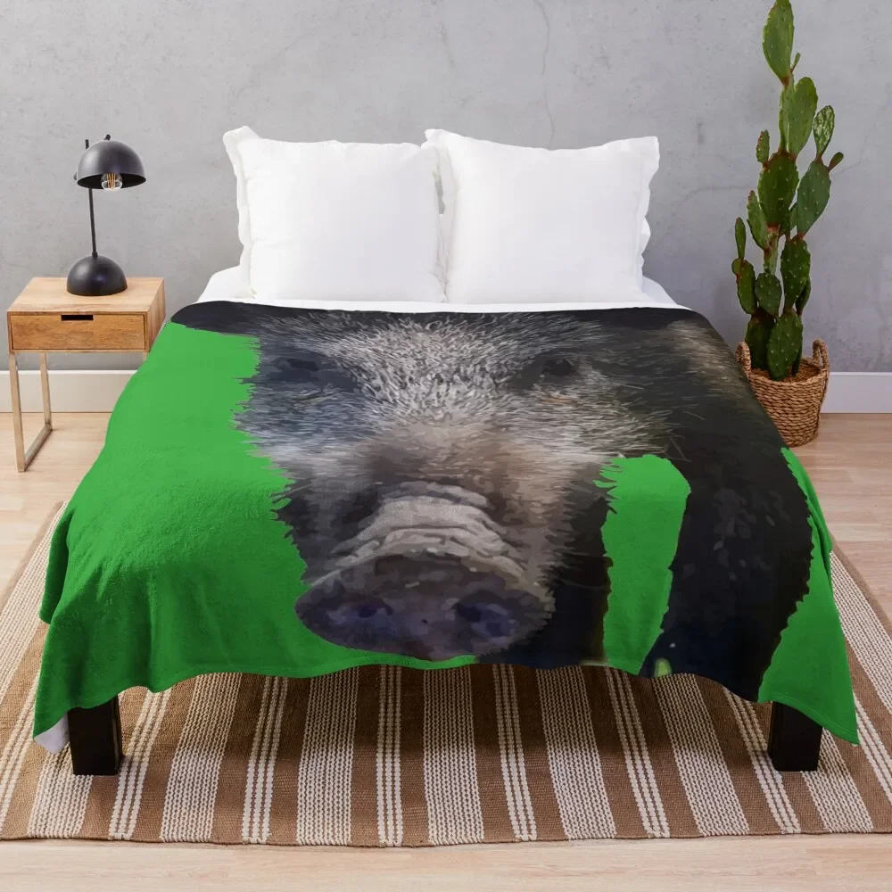 Boar Making Eye Contact Vector Art Throw Blanket Furrys Loose Sofa Throw Blankets