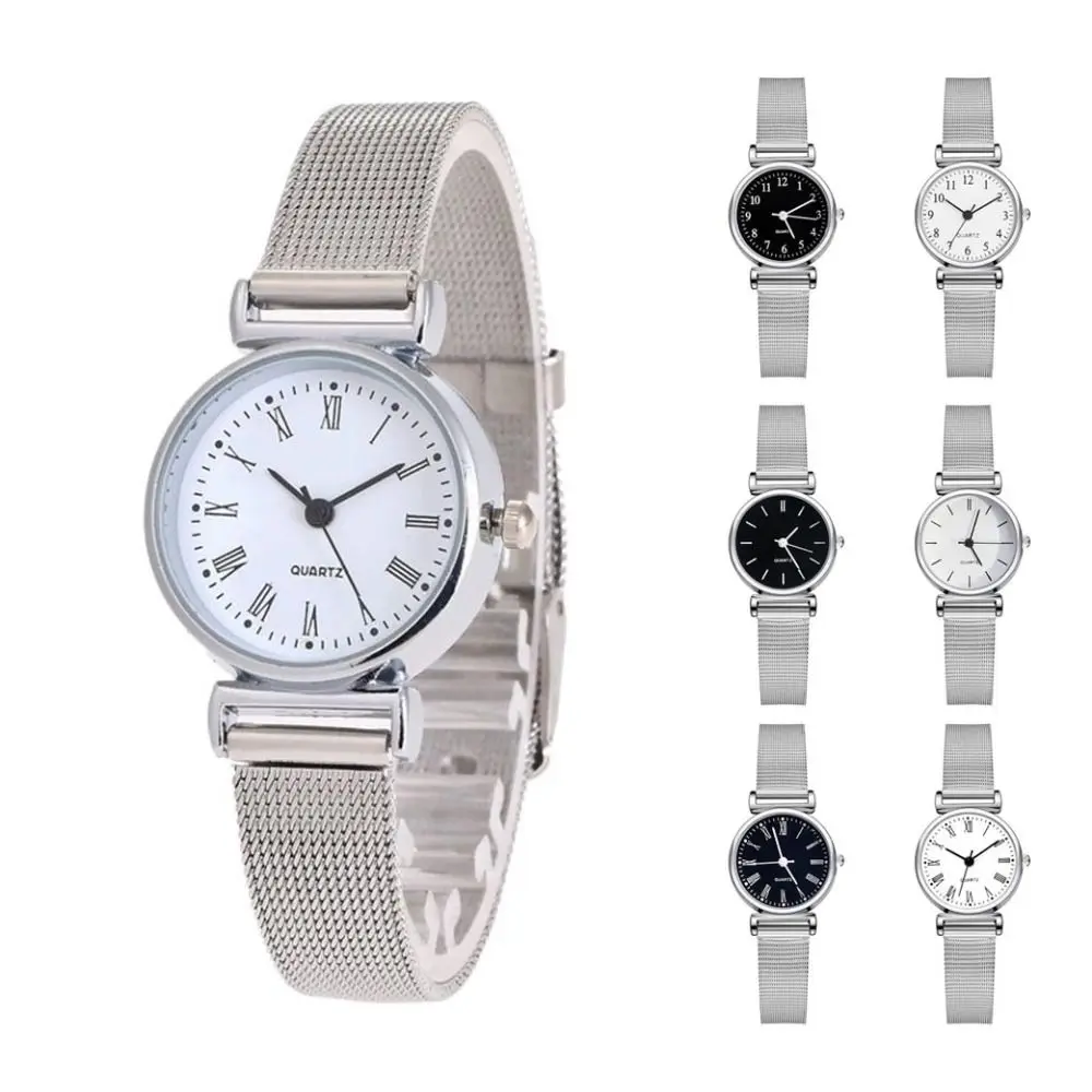 ساعات دائرية إبداعية فاخرة بحزام شبكي وساعات يد بحزام كوارتز قابل للتعديل هدايا