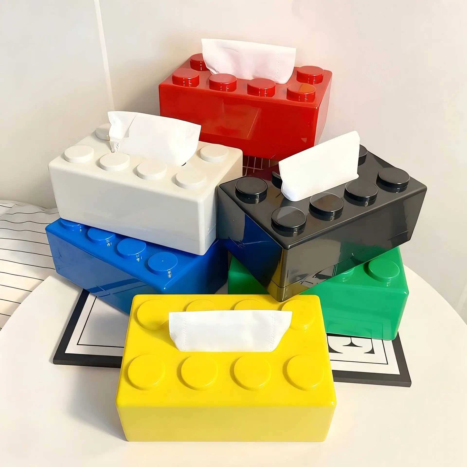 Creative Cartoon Building Block Tissue Box with High Aesthetic Value for Household Napkins Paper Drawer Storage Box
