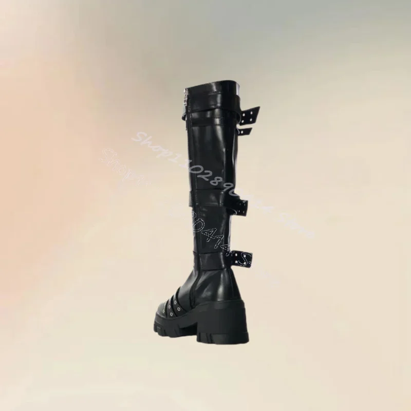 حزام أسود السحابة سميكة القاع مشبك الأحذية الجانب سستة النساء أحذية كعب عالي مكتنز موضة الحفلات 2024 Zapatos Para Mujere