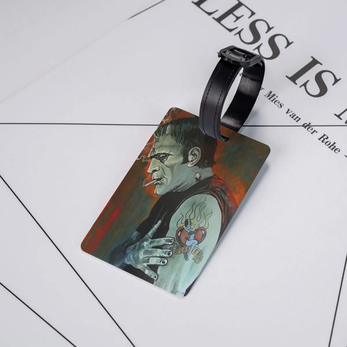 Broken Hearted Frankenstein Monster Tattoo Art Luggage Tags for Travel Suitcase Privacy Cover ID Label