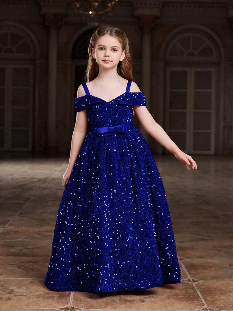 Girls Strapless Beaded Wedding Flower Girl Evening Dress Banquet Birthday Party Evening Dress Girls Stage Dress Princess Dress