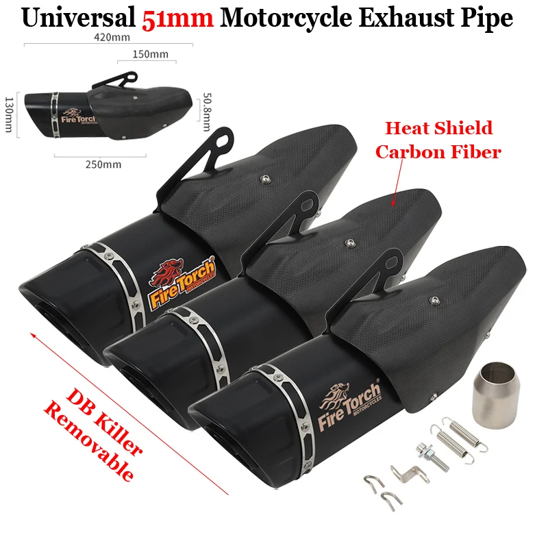 

Moto Muffler Escape Link Pipe With Heat Shield Cover Universal 38-51MM Motorcycle Exhaust System For R1 MT-10 MT09 ZX6R S1000RR