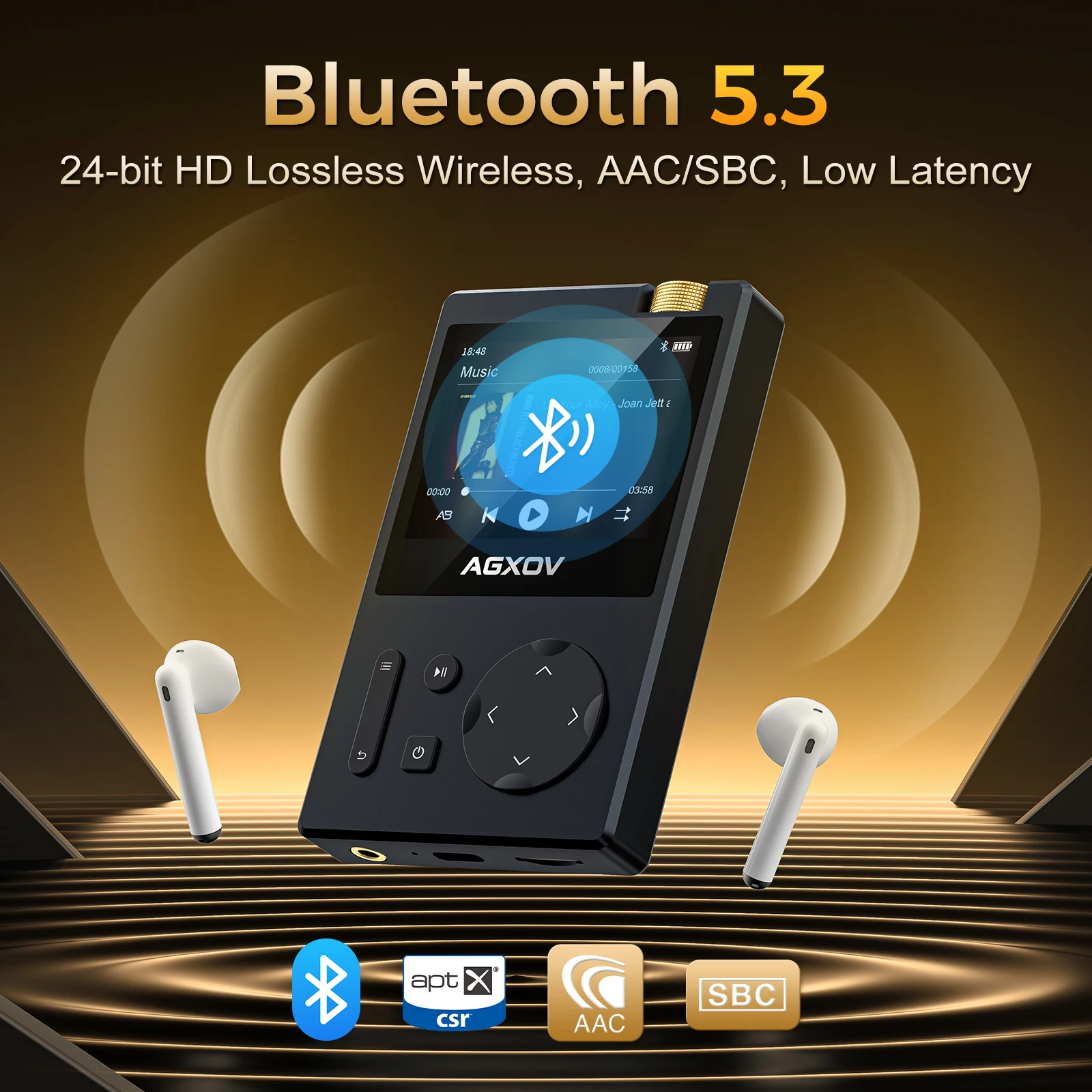 64GB MP3 Player Bluetooth 5.3 HiFi Lossless Music Player Dual DAC aptX HD 256GB Expandable Sport Portable Audio Player Gift