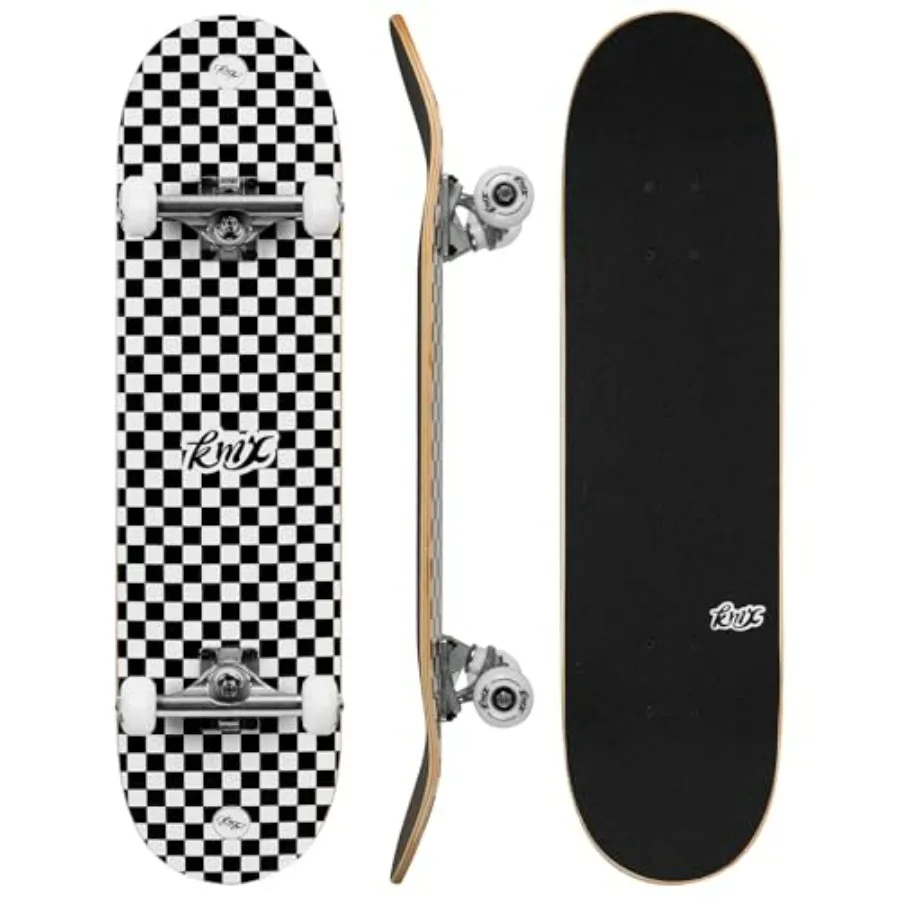 

Complete Skateboard for Beginners, 7-Layer Canadian Maple Double Kick Concave Deck Aluminum Alloy Trucks Beginner Skateboard fo