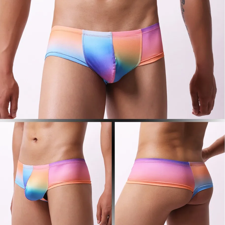 Summer Low Waisted Sexy Men's Swim Trunks Printed U-shaped Mesh Underwear Gay Bikini Breathable Moisture Wicking Swim Briefs
