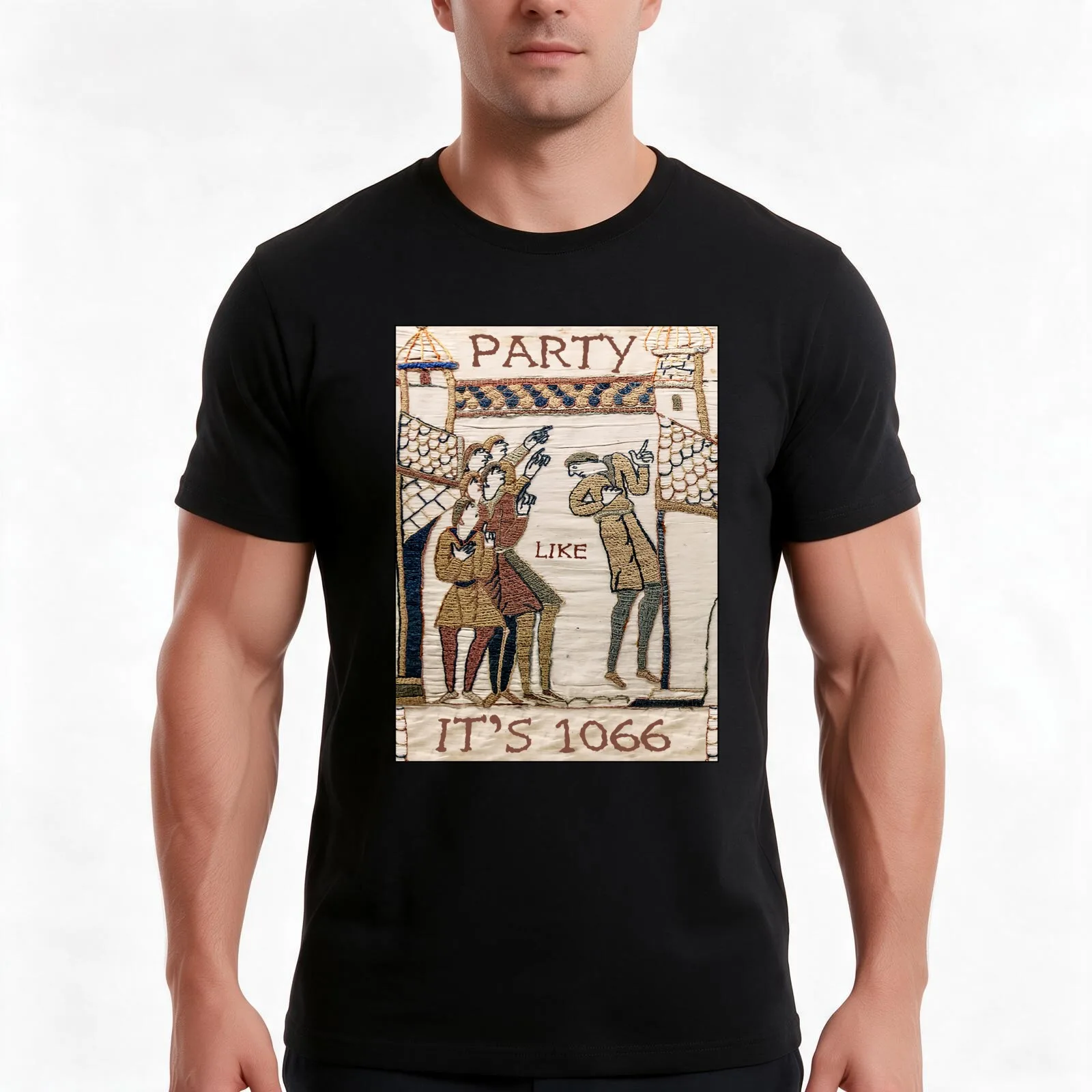 Party Like It Is 1066 (Bayeux Tapestry) T-Shirt, Summer Casual Cotton Tee, Oversized Streetwear Tops, Vintage Graphic Print