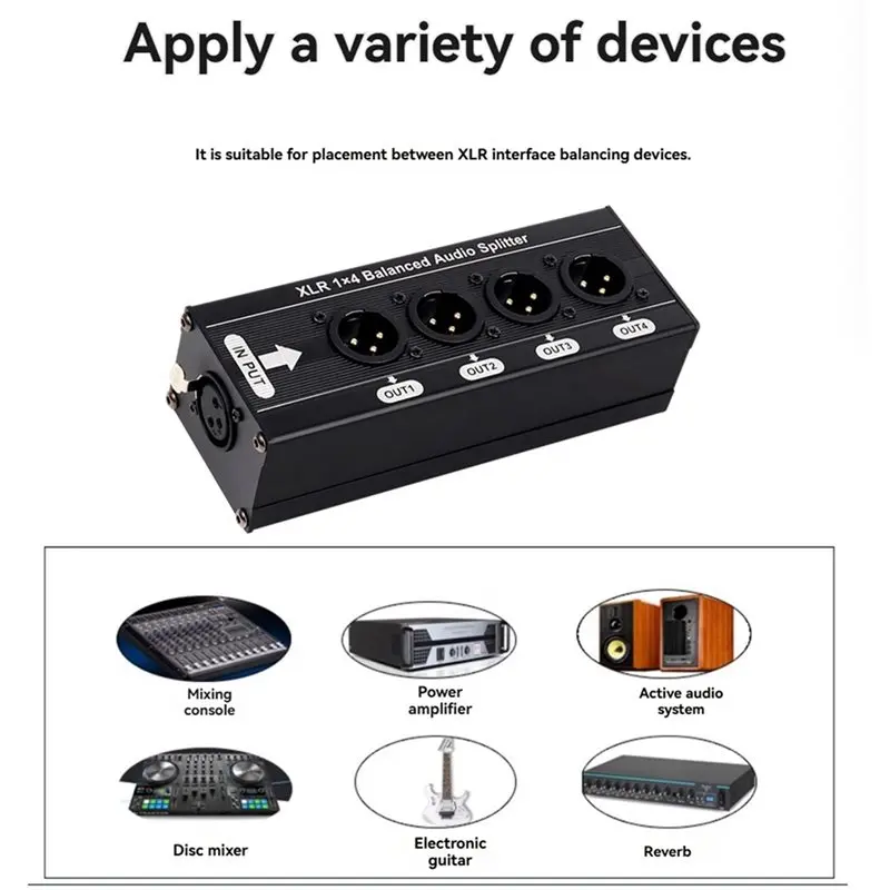 DT51 5X XLR 1x4 Balanced Audio Splitter 1 in 4 Out 3 Pin XLR Audio Signal Splitter Box
