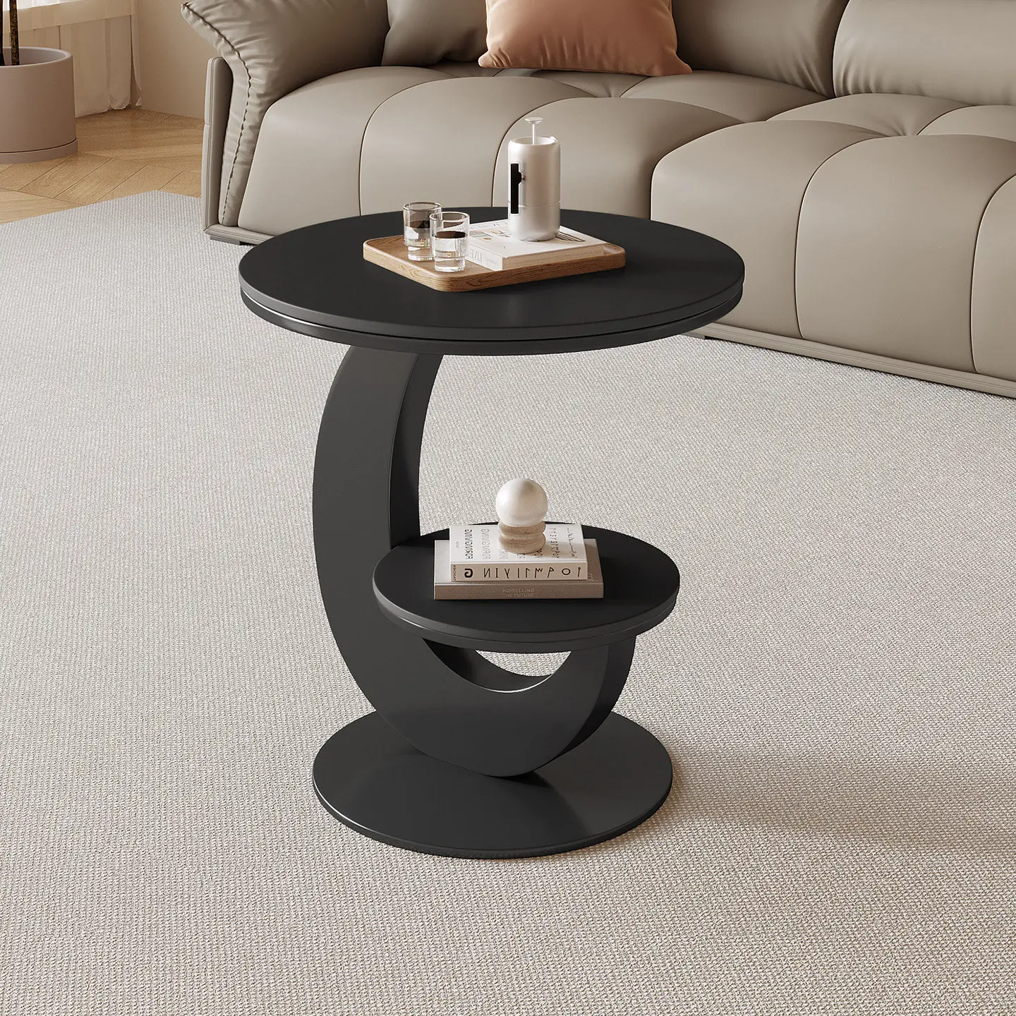 

New Round Rock Slab Sofa Side Table, Corner Table, Living Room Sofa Side Table, Microcrystalline Stone Small Coffee Table