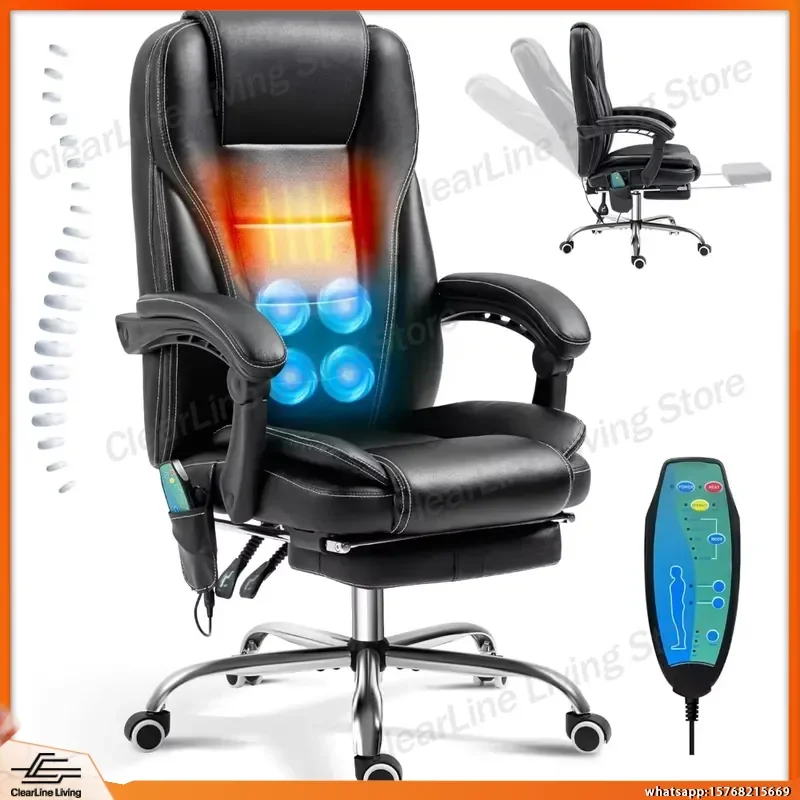 Ergonomic Reclining Office Chair with Massage Heating Vibration Footrest High Back Executive Task Chair for Home Office