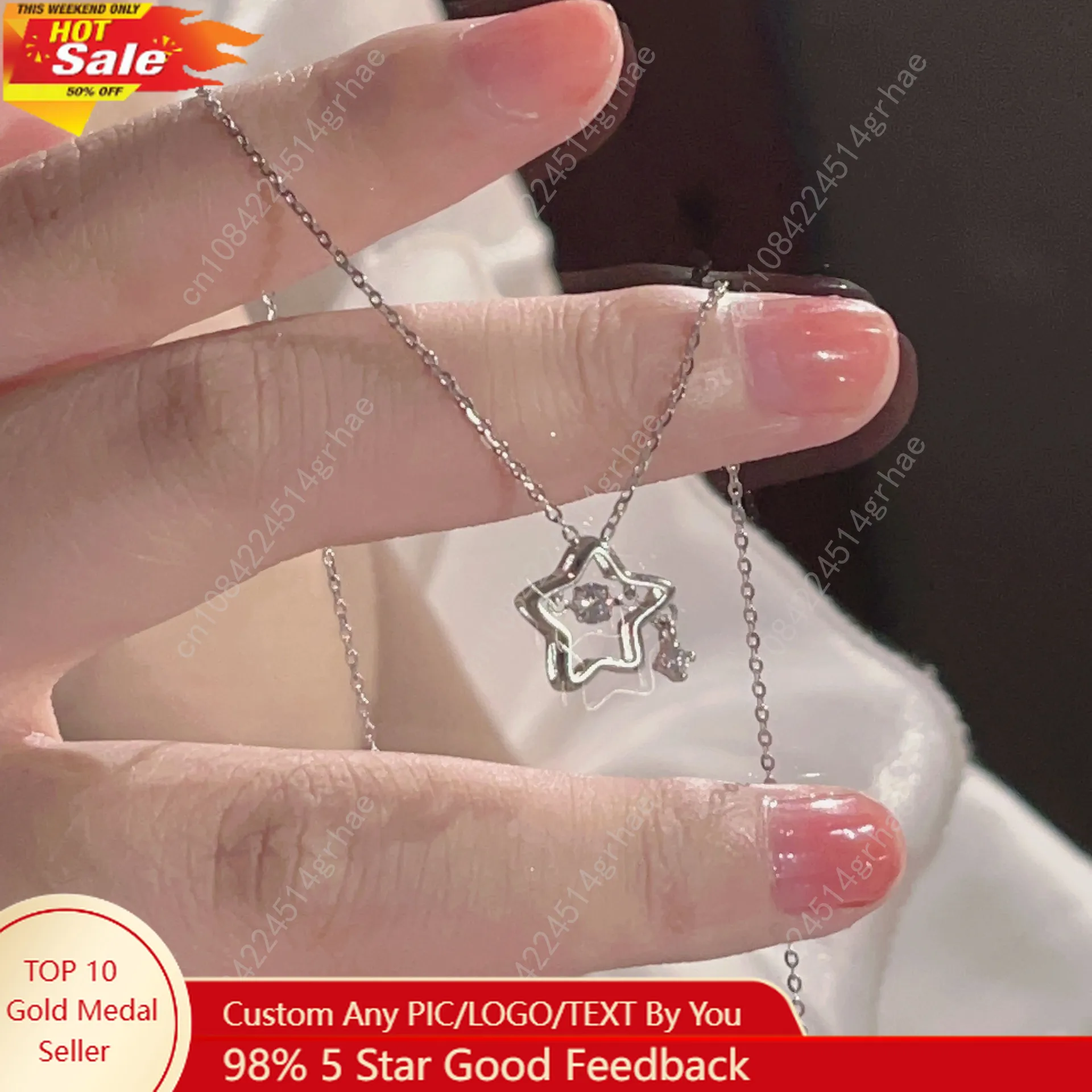 

925 Silver Necklace for Women Double Layer Zircon Star Moon Pendant Necklace Delicate Chain Charm Elegant Fashion Jewelry Gifts