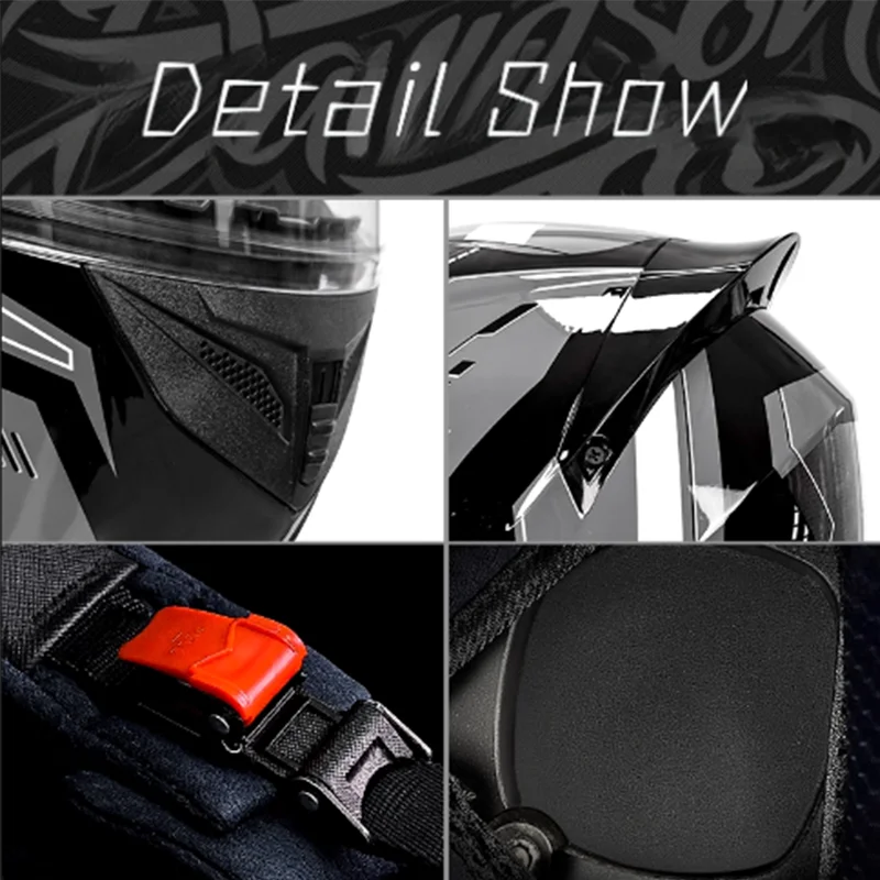 خوذة دراجة نارية كاملة الوجه برسومات عالية الوضوح باللون الأحمر مع حماية معطف شفاف ومقاومة للخدش للفصول الأربعة #6