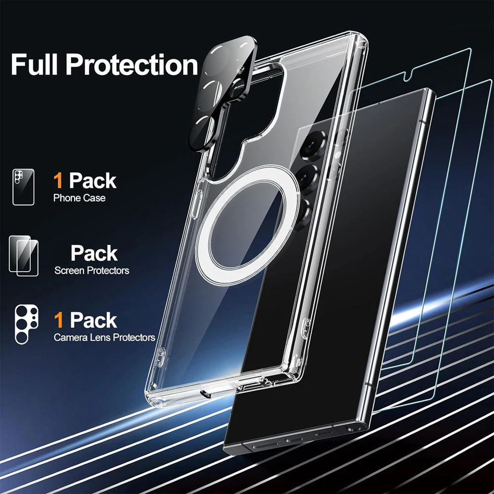 Funda de teléfono magnética con protector de lente y Protector de pantalla para Samsung Galaxy S24Ultra S24 + S24plus S23 S22 S22 + S22 Ultra